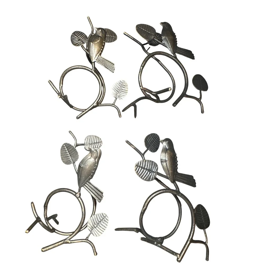Pier 1 Bird on a Branch Napkin Rings Set of 4 Dark Bronze Metal Rustic Nature